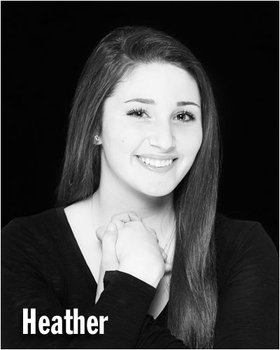 Studio One senior photo of girl in black and white